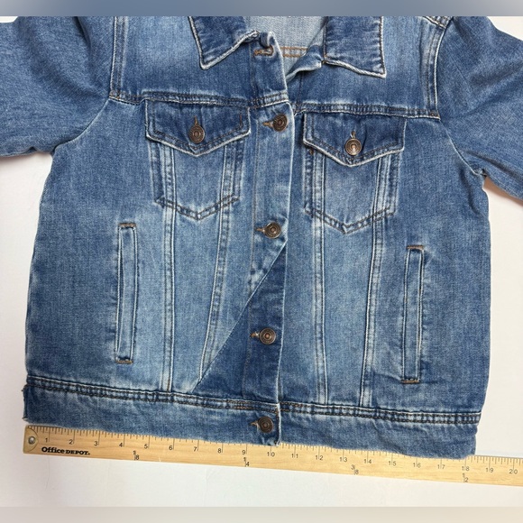Free People Rumors Blue Denim patchwork Women's cropped Jean Jacket S - Picture 12 of 16